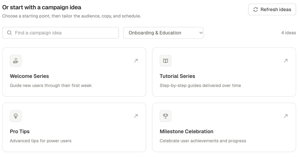 PushPilot campaign template gallery with examples for common campaign goals